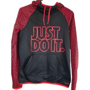 Nike Therma-FIT Just Do It Hoodie Womens XS Black Red Dotted Raglan Pullover EUC